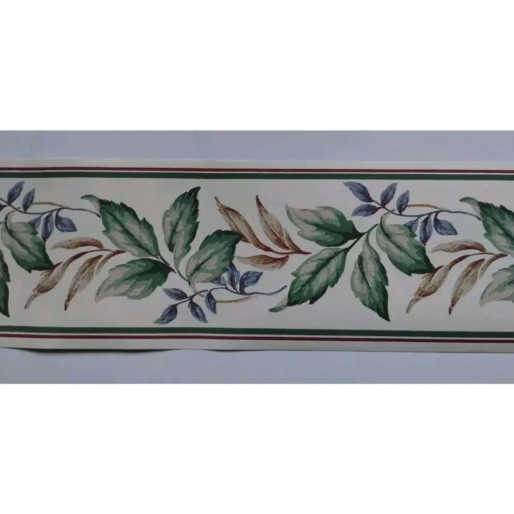 York Decorative Wall Border - Blue Green Brown Leaves 5 yds - Pre-pasted
